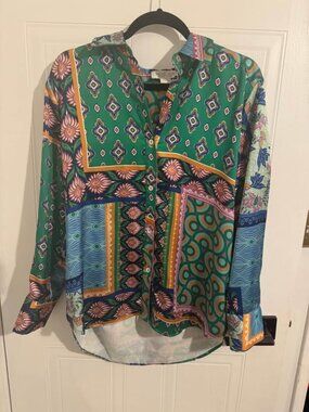 Rachel Zoe Satin Mixed Pattern Blouse‎